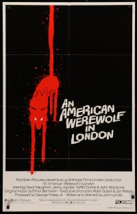 3m0201 AMERICAN WEREWOLF IN LONDON int'l 25x40 1sh 1981 best art of red wolf over black background!
