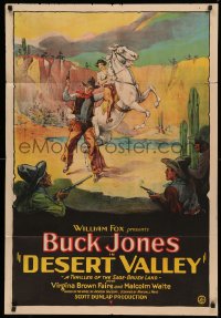 3m0211 DESERT VALLEY 1sh 1926 great art of Buck Jones & Virginia Brown Faire ambushed, ultra rare!
