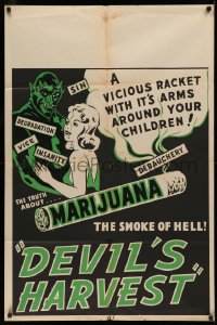 3m0212 DEVIL'S HARVEST 1sh 1942 the truth about marijuana... The smoke of Hell, drug classic, rare!