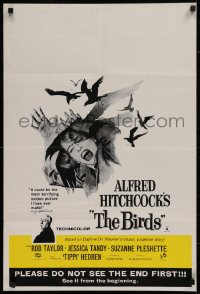 3m0078 BIRDS English double crown 1963 director Alfred Hitchcock shown, Jessica Tandy, ultra rare!