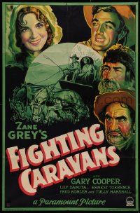 3m0215 FIGHTING CARAVANS 1sh 1931 art of Gary Cooper, Lily Damita & top cast, Zane Grey, very rare!