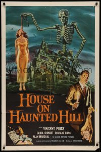 3m0218 HOUSE ON HAUNTED HILL 1sh 1959 classic art of Vincent Price & skeleton with hanging girl!