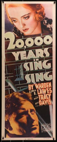 3m0042 20,000 YEARS IN SING SING insert 1932 sexy Bette Davis & convict Spencer Tracy, ultra rare!