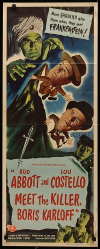 3m0043 ABBOTT & COSTELLO MEET THE KILLER BORIS KARLOFF insert 1949 art of scared Bud & Lou!