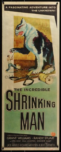 3m0054 INCREDIBLE SHRINKING MAN insert 1957 man fighting giant cat, best Reynold Brown sci-fi art!