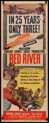 3m0060 RED RIVER insert 1948 best artwork showing John Wayne, Howard Hawks' great production, rare!