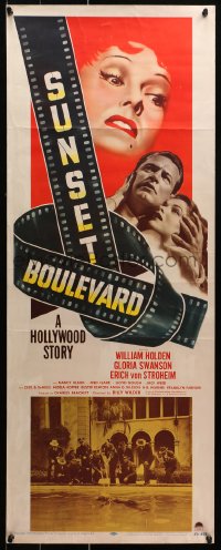 3m0067 SUNSET BOULEVARD insert 1950 Gloria Swanson, William Holden & Olson, cool art & pool scene!