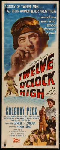 3m0071 TWELVE O'CLOCK HIGH insert 1950 great image of smoking World War II pilot Gregory Peck, rare!