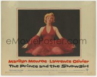 3m0307 PRINCE & THE SHOWGIRL LC #8 1957 classic c/u of sexiest Marilyn Monroe kneeling in red dress!
