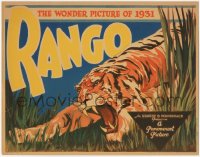 3m0269 RANGO TC 1931 Ernest B. Schoedsack, wonderful WJH art of snarling tiger, ultra rare!