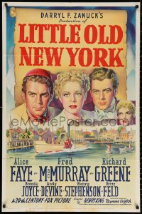 3m0224 LITTLE OLD NEW YORK 1sh 1940 Fox stone litho of Alice Faye, Fred MacMurray & Greene, rare!