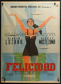 3m0186 HAPPINESS Mexican poster 1957 Felicidad, German Horacio art of gold digger Gloria Lozano!