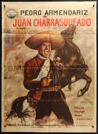 3m0187 JUAN CHARRASQUEADO Mexican poster 1948 Cruz art of Pedro Armendariz in the title role, rare!