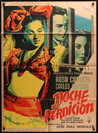 3m0194 NOCHE DE PERDICION Mexican poster 1951 Renau art of super Rosa Carmina with guy behind bars!