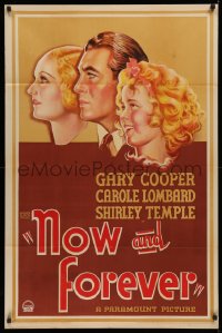 3m0233 NOW & FOREVER 1sh 1934 art of Shirley Temple, Carole Lombard & Gary Cooper, ultra rare!
