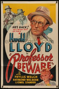 3m0236 PROFESSOR BEWARE Other Company 1sh 1938 different art of Harold Lloyd & Phyllis Welch, rare!
