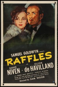 3m0238 RAFFLES 1sh 1939 great art of jewel thief David Niven & pretty Olivia de Havilland, rare!