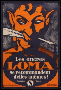 3m0108 LES ENCRES LOMA 24x35 Swiss advertising poster 1920s art of devil with quill in mouth, rare!