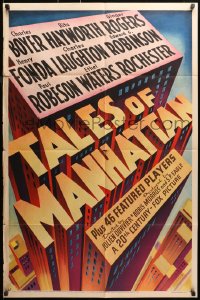 3m0244 TALES OF MANHATTAN 1sh 1942 very cool deco title treatment art of skyscrapers, all-star cast!