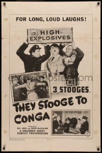 3m0246 THEY STOOGE TO CONGA 1sh 1943 Three Stooges, Moe w/Hitler mustache, Larry & Curly ultra rare!