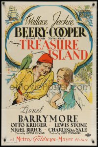 3m0250 TREASURE ISLAND style C 1sh 1934 art of Beery as Long John Silver & Jackie Cooper, ultra rare