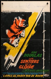 3p0182 PATHS OF GLORY Belgian 1958 Stanley Kubrick classic, great artwork of Kirk Douglas in WWI!
