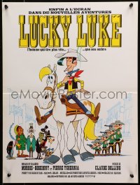 3p0132 LUCKY LUKE French 16x21 1971 great cartoon art of the smoking cowboy hero on his horse!