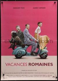 3p0140 ROMAN HOLIDAY French 17x23 R2013 Audrey Hepburn & Gregory Peck, Albert riding on Vespa!