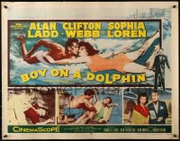 3p0804 BOY ON A DOLPHIN 1/2sh 1957 art of Alan Ladd & sexiest Sophia Loren swimming underwater!