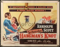 3p0915 HANGMAN'S KNOT 1/2sh 1952 Randolph Scott, noose, Donna Reed, ultra-rare red title style!