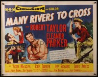 3p0994 MANY RIVERS TO CROSS style B 1/2sh 1955 Taylor is forced to marry at gunpoint by Parker, rare!