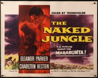 3p1011 NAKED JUNGLE 1/2sh 1954 Charlton Heston holds Eleanor Parker close, George Pal!