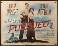 3p1051 PURSUED style B 1/2sh 1947 great full-length image of Robert Mitchum & Teresa Wright!