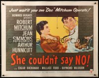 3p1086 SHE COULDN'T SAY NO style A 1/2sh 1954 sexy short-haired Jean Simmons, Dr. Robert Mitchum