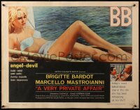 3p1154 VERY PRIVATE AFFAIR 1/2sh 1962 Louis Malle's Vie Privee, c/u of sexiest Brigitte Bardot!