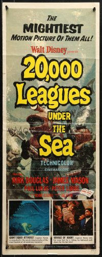 3p0540 20,000 LEAGUES UNDER THE SEA insert R1963 Jules Verne classic, art of deep sea divers!