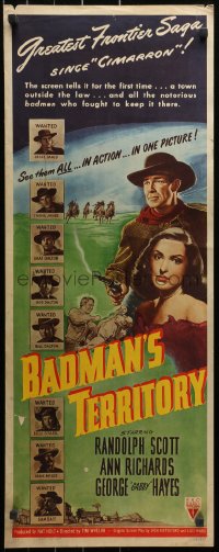 3p0554 BADMAN'S TERRITORY insert 1946 Randolph Scott, Ann Richards, cool wanted poster images!