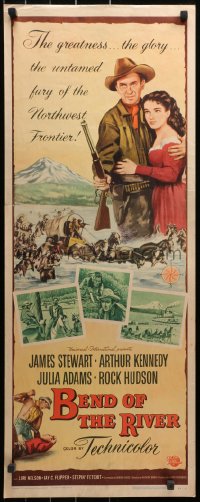 3p0559 BEND OF THE RIVER insert 1952 art of Jimmy Stewart & Julia Adams, directed by Anthony Mann!