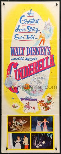 3p0578 CINDERELLA insert R1957 Disney's classic musical cartoon, the greatest love story ever told!