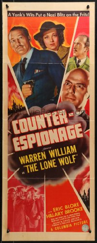3p0583 COUNTER-ESPIONAGE insert 1942 Warren William as The Lone Wolf runs rings around a spy ring!