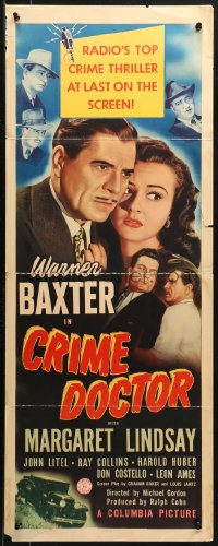 3p0586 CRIME DOCTOR insert 1943 detective Warner Baxter, Lindsay, crime thriller, ultra-rare!