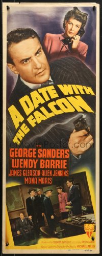 3p0588 DATE WITH THE FALCON insert 1941 detective George Sanders pointing gun, ultra-rare!
