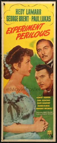 3p0601 EXPERIMENT PERILOUS insert 1944 Jacques Tourneur, pretty Hedy Lamarr, Brent & Lukas, rare!