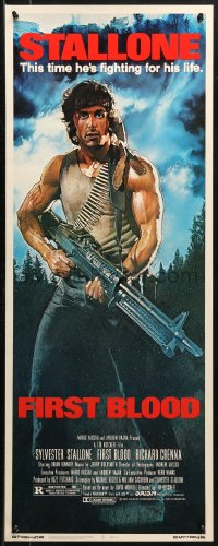 3p0609 FIRST BLOOD insert 1982 artwork of Sylvester Stallone as John Rambo by Drew Struzan!