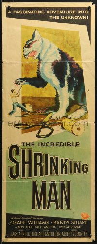 3p0632 INCREDIBLE SHRINKING MAN insert 1957 man fighting giant cat, best Reynold Brown sci-fi art!
