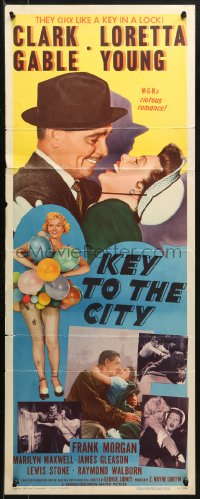 3p0642 KEY TO THE CITY insert 1950 romantic close-up of Clark Gable & Loretta Young!