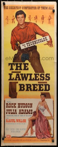 3p0648 LAWLESS BREED insert 1953 cowboy Rock Hudson with gun & sexy Julie Adams showing legs!