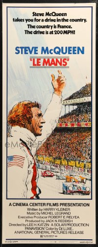 3p0649 LE MANS insert 1971 classic Tom Jung artwork of race car driver Steve McQueen waving at fans!
