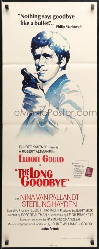 3p0652 LONG GOODBYE int'l insert 1973 Amsel art of Elliott Gould as Philip Marlowe, film noir!