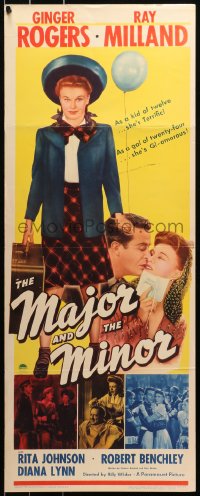 3p0660 MAJOR & THE MINOR insert 1942 Ginger Rogers poses as a young teen confusing Ray Milland!